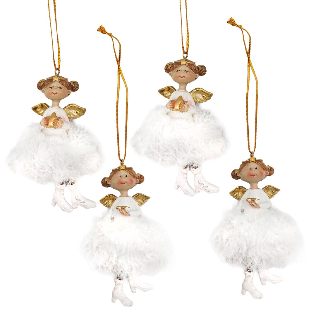 Engel-Anhänger Weiss & Gold, 4er Set: Weihnachtsengel zum Aufhängen, Kleine Weihnachtsanhänger, Schu