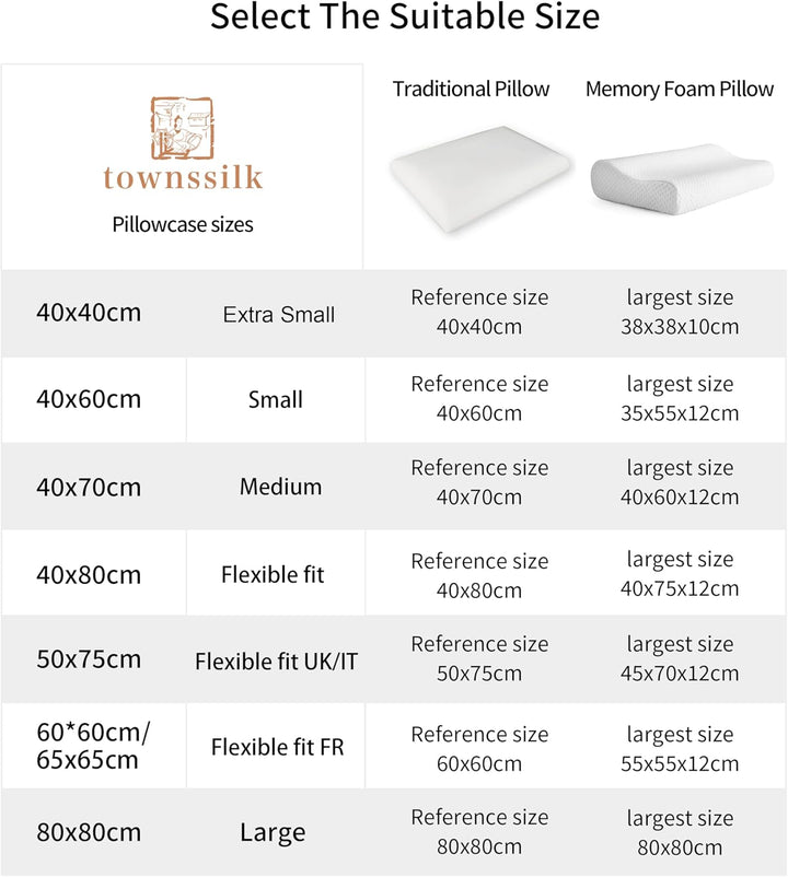 townssilk Beidseitig 100% 19mm Pure Maulbeerseide Kissenbezug für Haar und Haut Gesundheit, 1 Stück