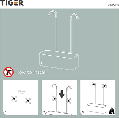 Tiger 2-Store Duschkorb zum Hängen an die Duscharmatur, Duschablage ohne Bohren, Duschregal mit Abla