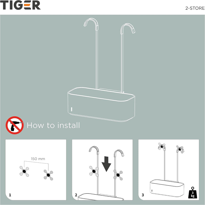 Tiger 2-Store Duschkorb zum Hängen an die Duscharmatur, Duschablage ohne Bohren, Duschregal mit Abla