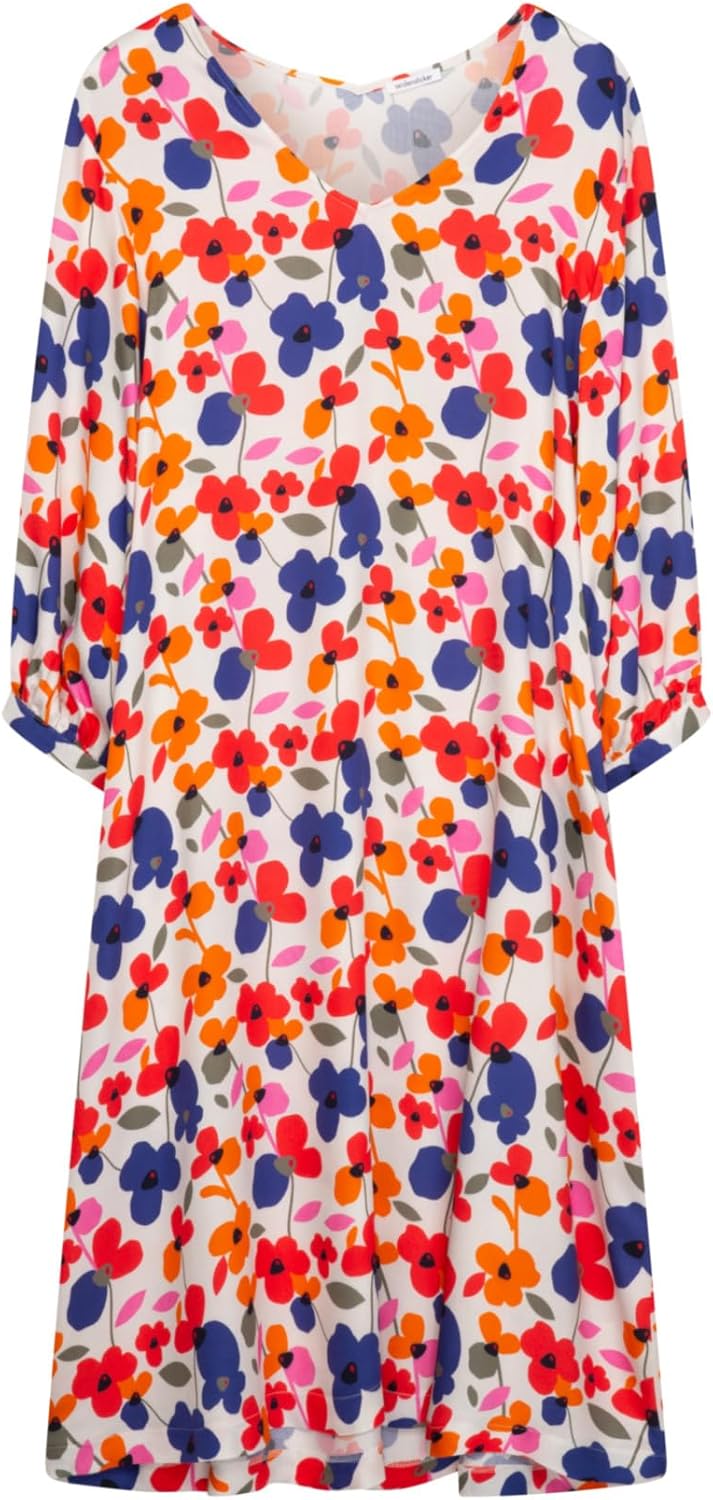 Seidensticker Damen Kleid - Midi Kleid - Blusenkleid - V-Ausschnitt - 3/4 Arm - 100% Viskose 36 Weis