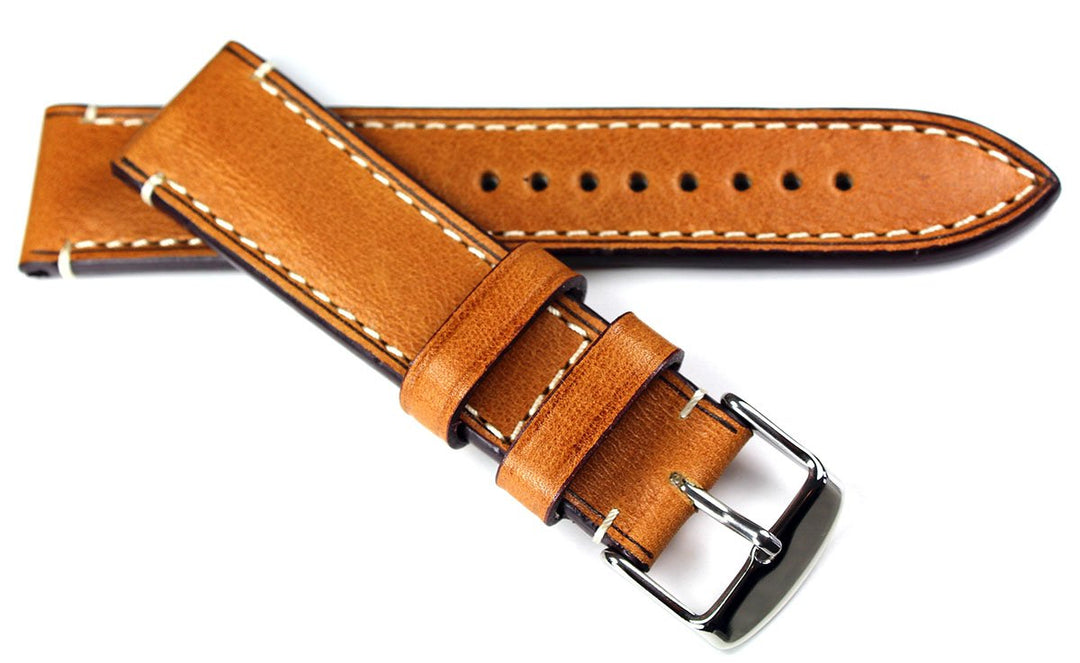 Sulla RIOS 1931 22mm Herren Kalbsleder Deutsch Vintage Aviator Uhrenarmband durchgenäht hell braun C