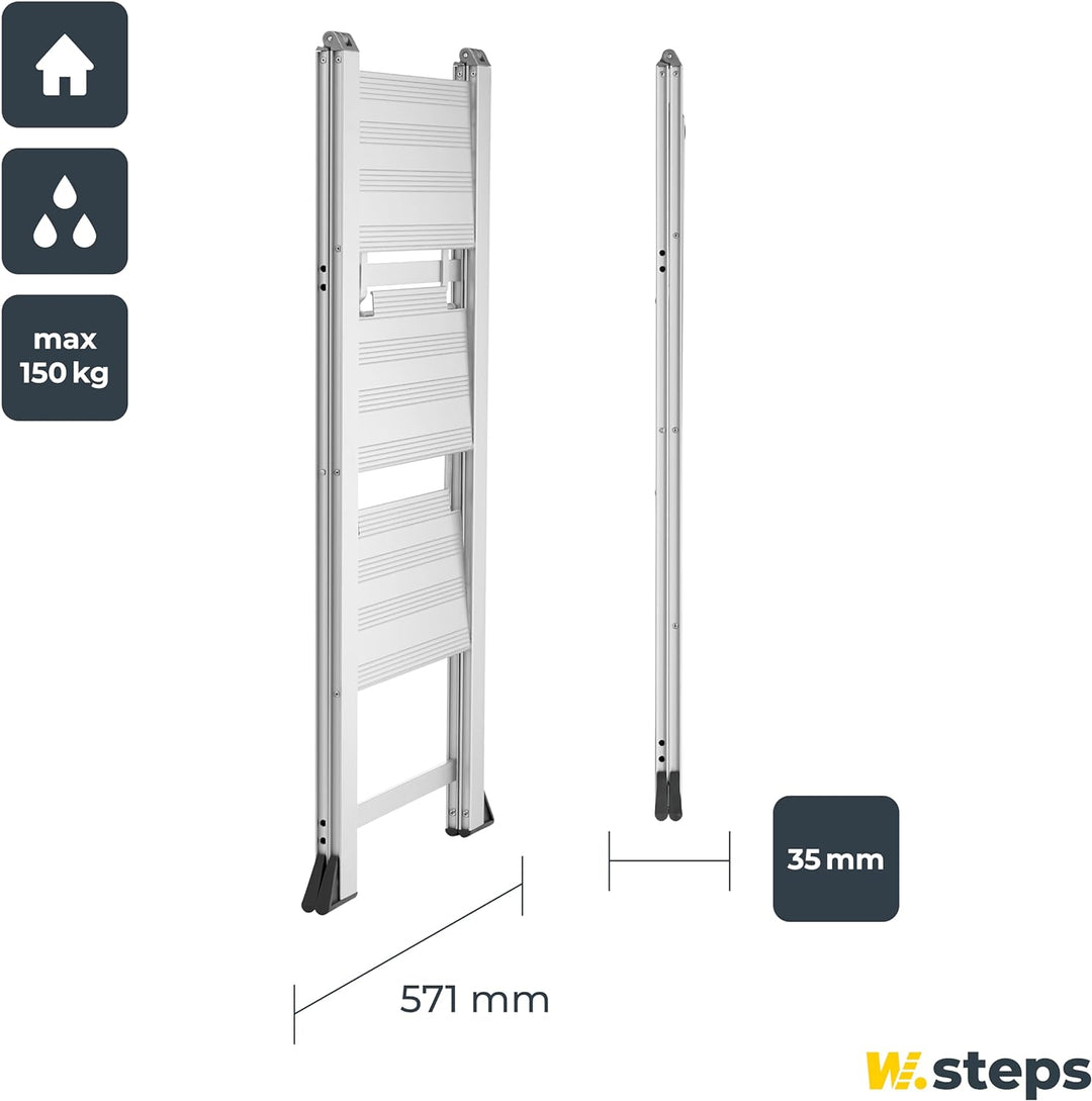 WIBE LADDERS Vikingstep Maxi Trittleiter Aluminium, 728143, Extrem Kompakte Aluminium Klapptrittleit