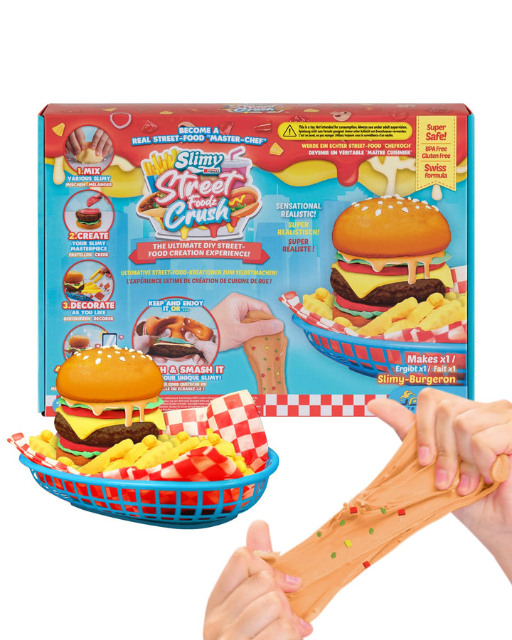 Slimy Street Foodz Crush - Burgeron, Slime und Knete Kreativ-Set, Backspiel zum selber Mischen, Form