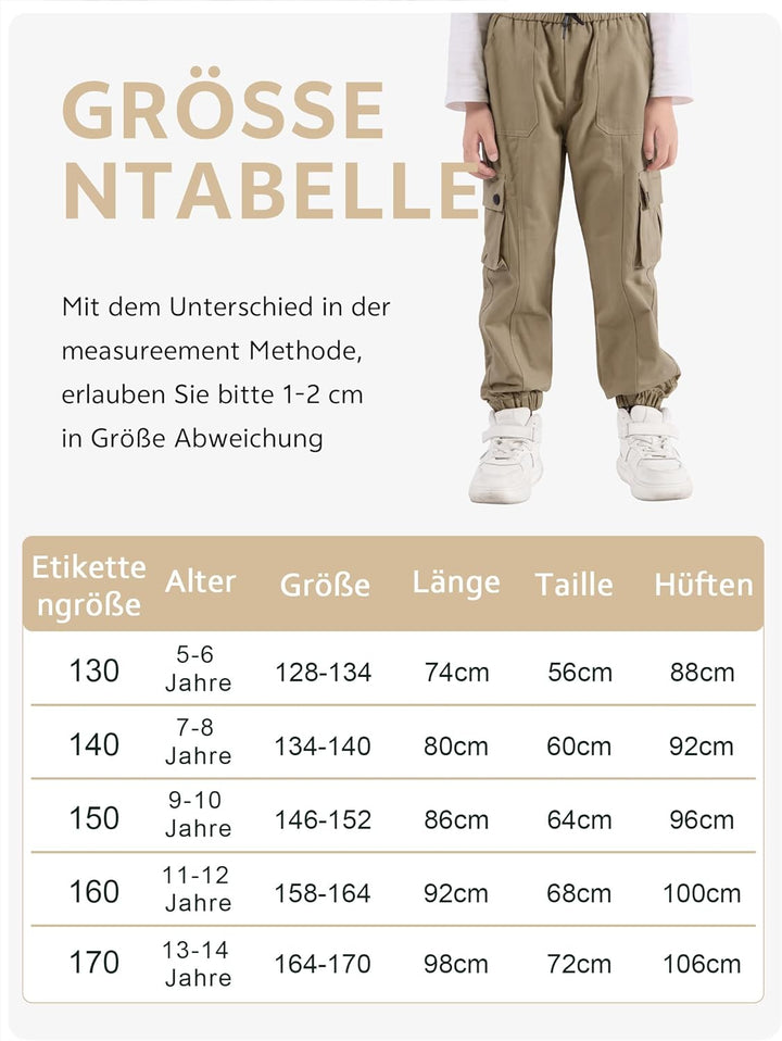 NATUST Kinder Cargo Hose mit elastischem Bund Funktionshose Jungen Jogginghose Outdoor 130 Khaki, 13