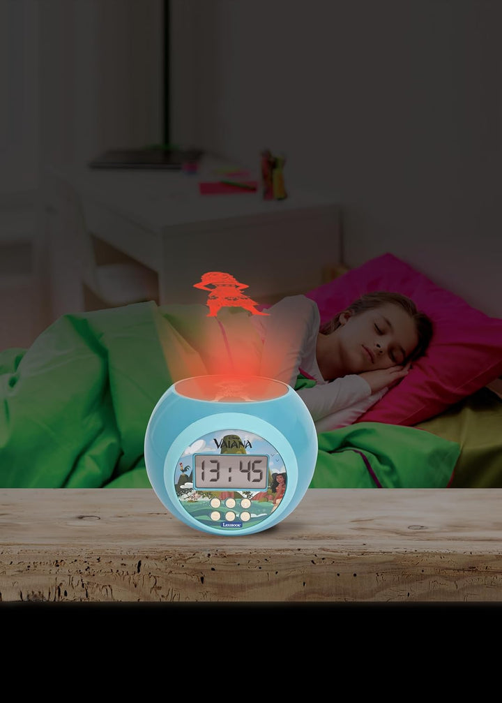 Lexibook, Disney Vaiana, Wecker-Projektor mit Alarmfunktion und Snooze-Schlummerfunktion, Nachtlicht