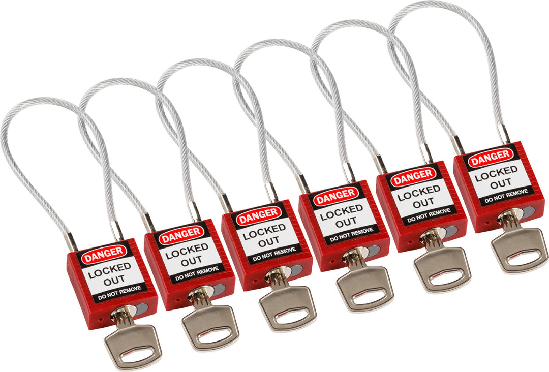 Kompaktes Kabel-Sicherheitsvorhängeschloss, 32mm x 16mm, Rot, 6er-Pack 32mm x 16mm Rot, 32mm x 16mm