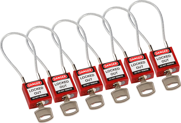 Kompaktes Kabel-Sicherheitsvorhängeschloss, 32mm x 16mm, Rot, 6er-Pack 32mm x 16mm Rot, 32mm x 16mm