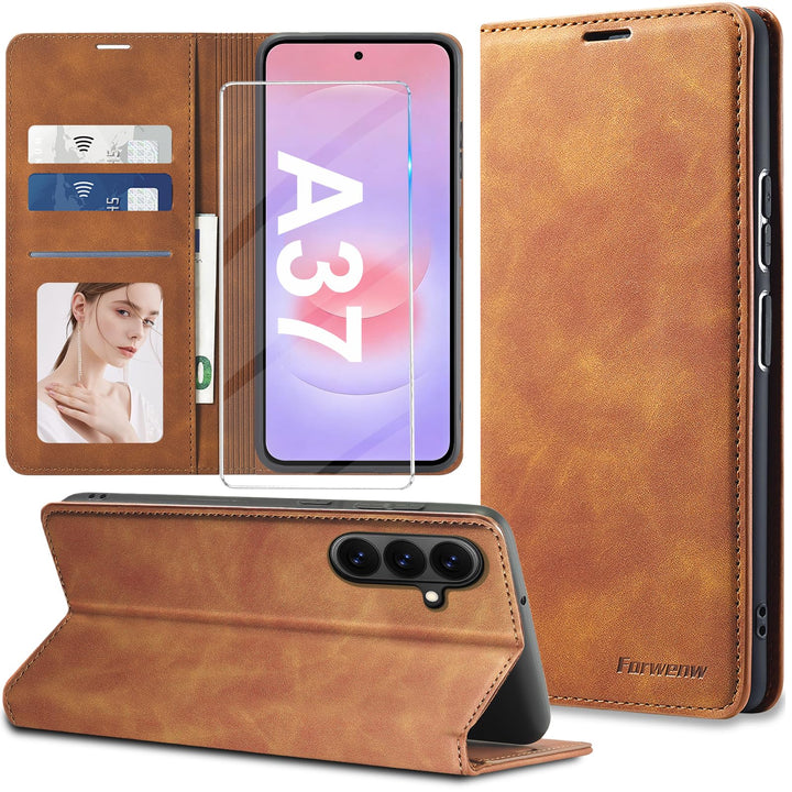 2026 Neu Handyhülle für Samsung Galaxy A37 Hülle Leder mit Schutzfolie [3 Kartenfächer] Klapphülle f