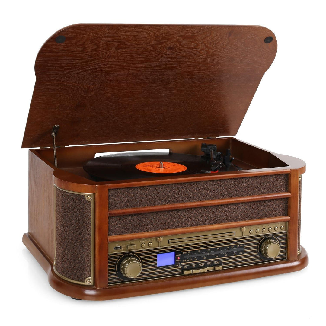 Auna Plattenspieler für Schallplatten, USB Plattenspieler mit Lautsprecher und CD-Player, Retro Scha