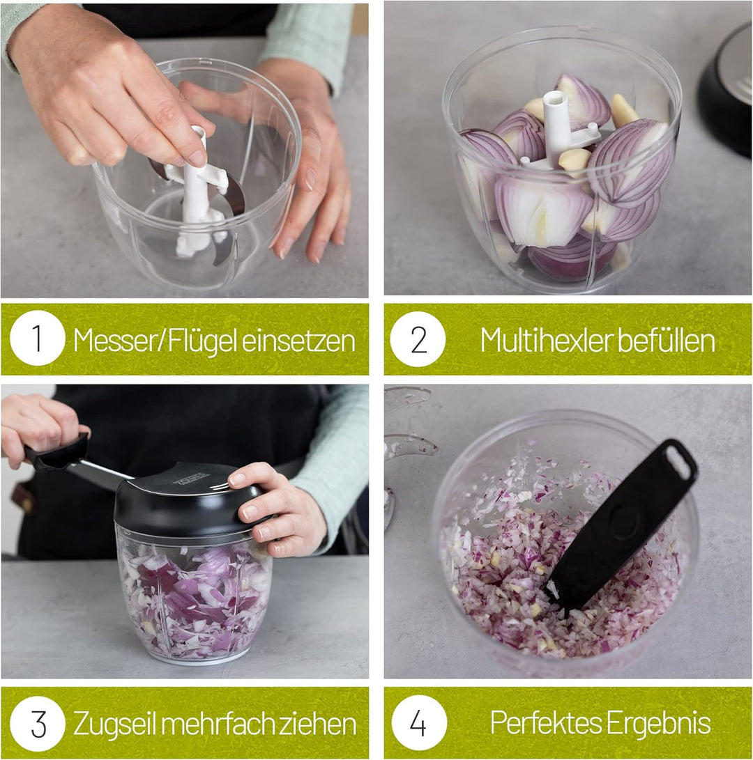 ZOLMER® Zwiebelschneider - Manueller Zerkleinerer mit Seilzug als Gemüseschneider - Multizerkleinere