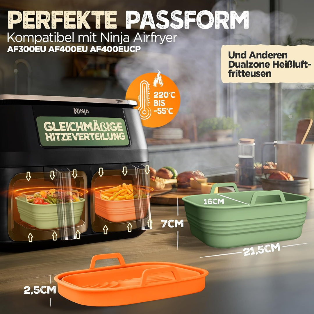KNUSPERLIEBE® 2x Set Silikonform Faltbar für Airfryer, Heissluftfritteuse, BPA-FREI | Zubehör Ninja