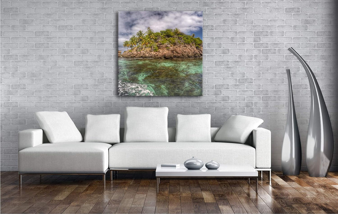 deyoli Einsame Insel mit Bootssteg Format: 70x70 als Leinwandbild, Motiv fertig gerahmt auf Echtholz