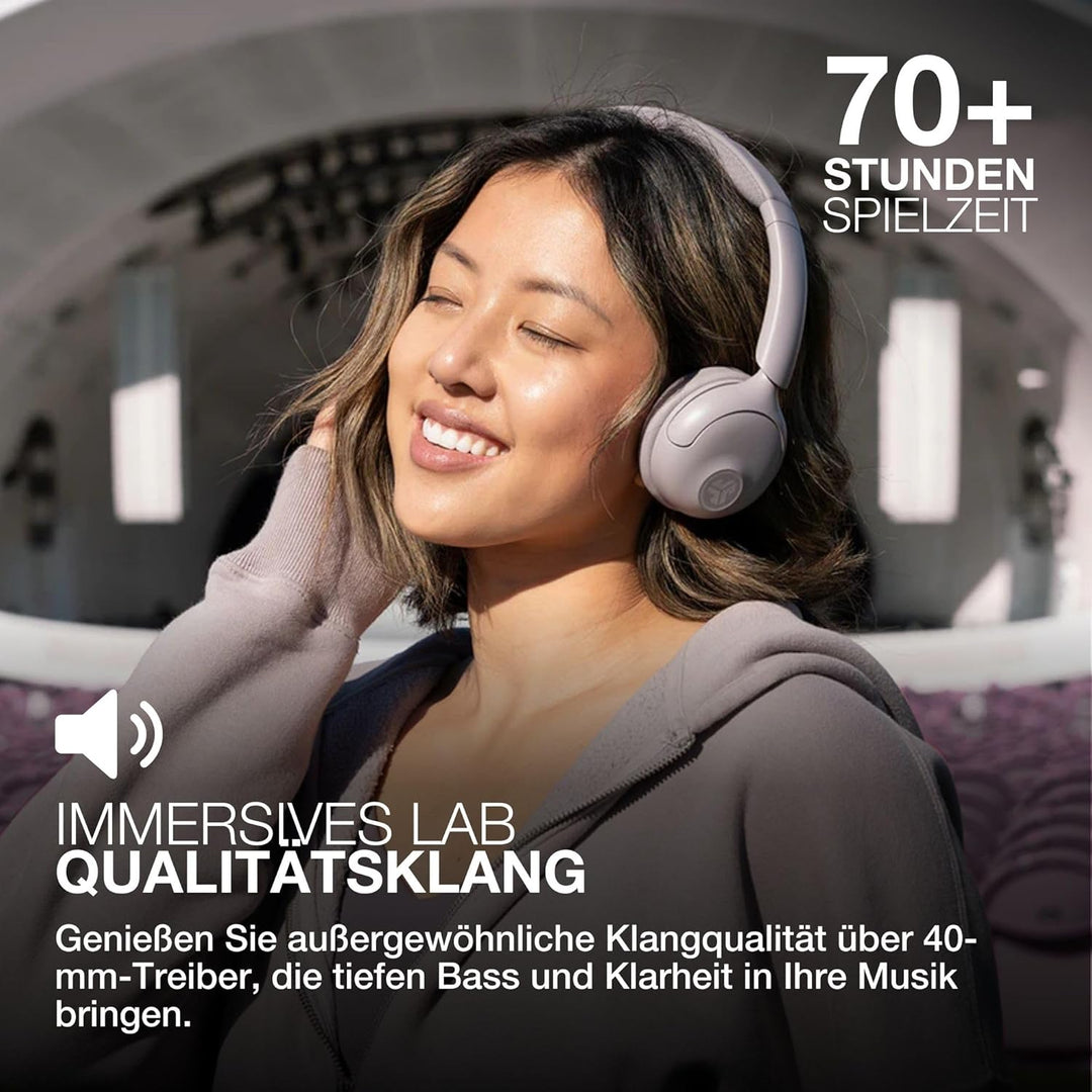 JLab Go Lux ANC Kopfhörer Noise Cancelling - Kabellose Bluetooth On Ear Kopfhörer mit Mikrofon, Akti