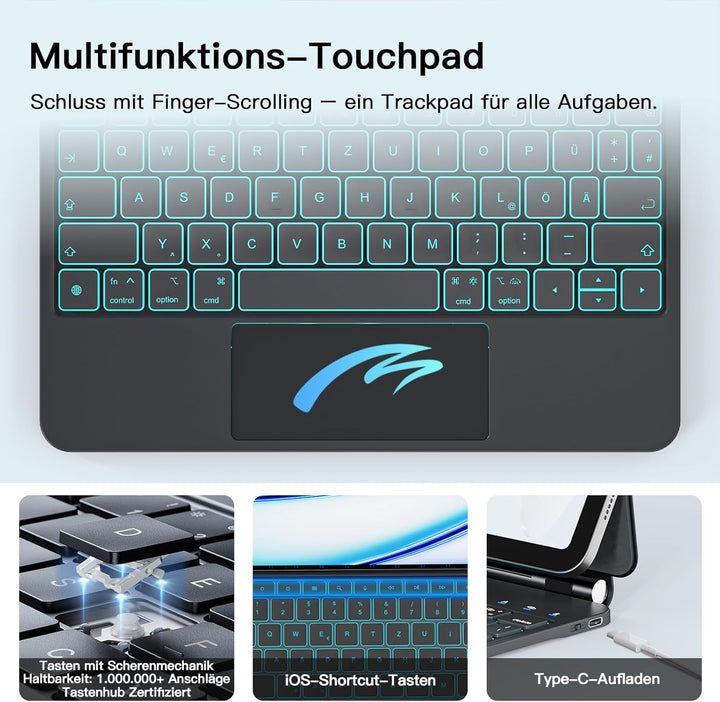 RAYMCRAFT Tastatur Hülle für iPad Air 13 Zoll (M4/M3/M2, 2026/2025/2024) &amp; iPad Pro 12.9 Zoll (6./5.