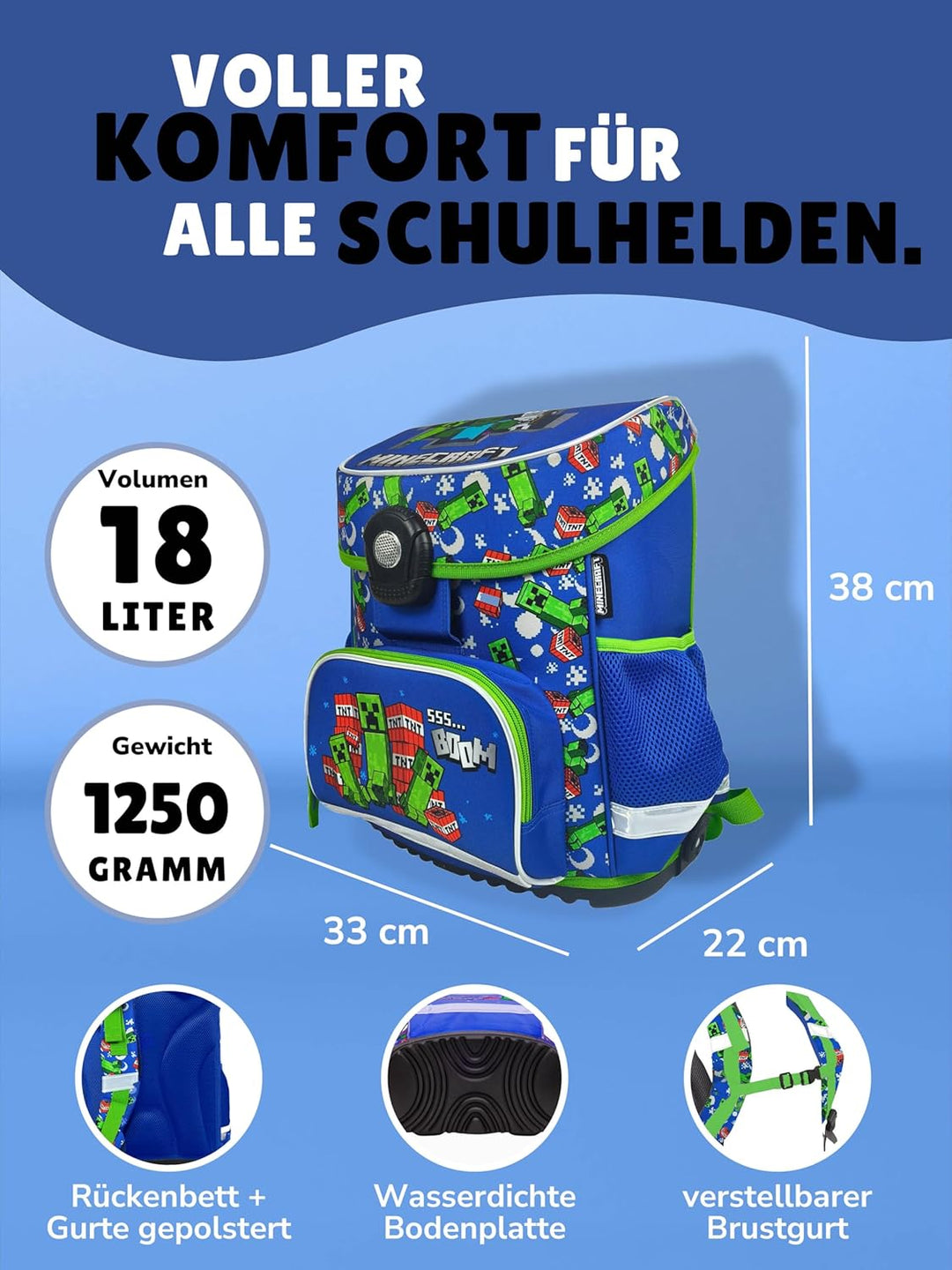 Familando - Schulranzen Set 10-teilig mit Schultüte - Minecraft - Ergonomisch, stabil & mit gepolste