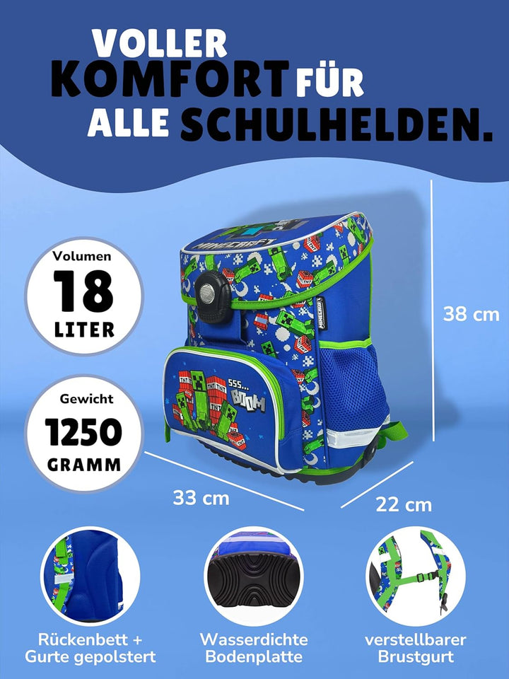 Familando - Schulranzen Set 10-teilig mit Schultüte - Minecraft - Ergonomisch, stabil & mit gepolste
