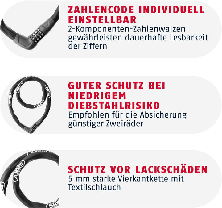 ABUS Kettenschloss Steel-O-Chain 5805C – Zahlenschloss aus 5 mm starken Stahlkette – ABUS-Sicherheit