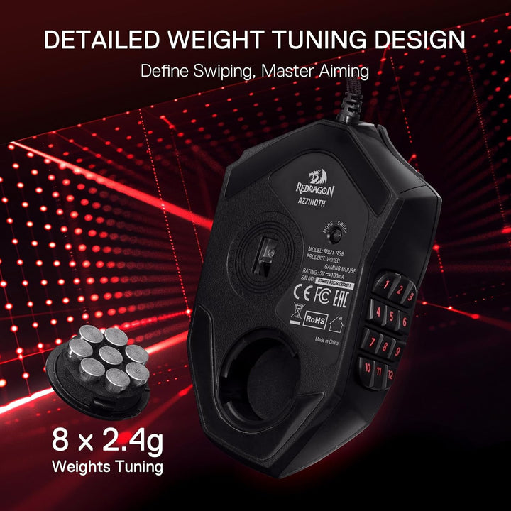 Redragon M921 MMO Gaming-Maus, 12400 DPI hochpräzise kabelgebundene RGB-Maus mit 18 programmierbaren