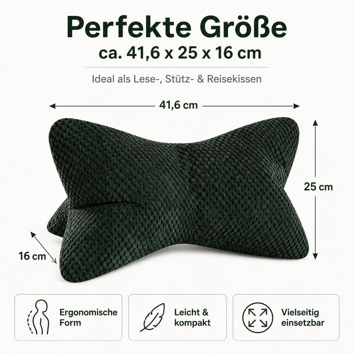 ReWu Leseknochen Grün 41,6 x 25 x 16 cm, ergonomisches Stützkissen mit weicher Struktur, formstabile