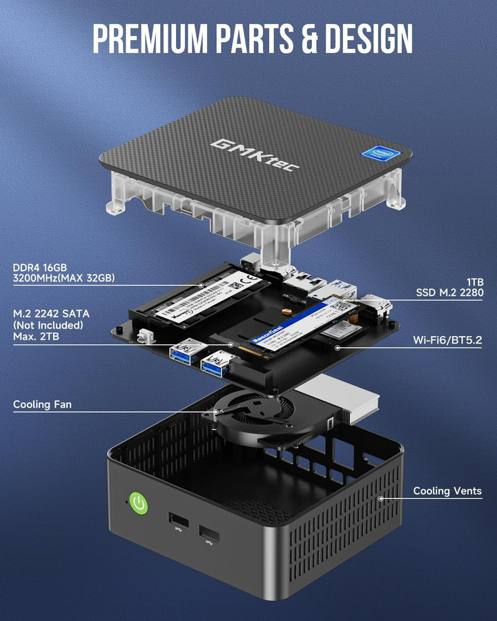 GMKtec Mini PC mit 11 Pro Intel Alder Lake N100 Prozessor (3.4GHz) 16GB DDR4 RAM 1TB PCIe 3.0 M.2 SS