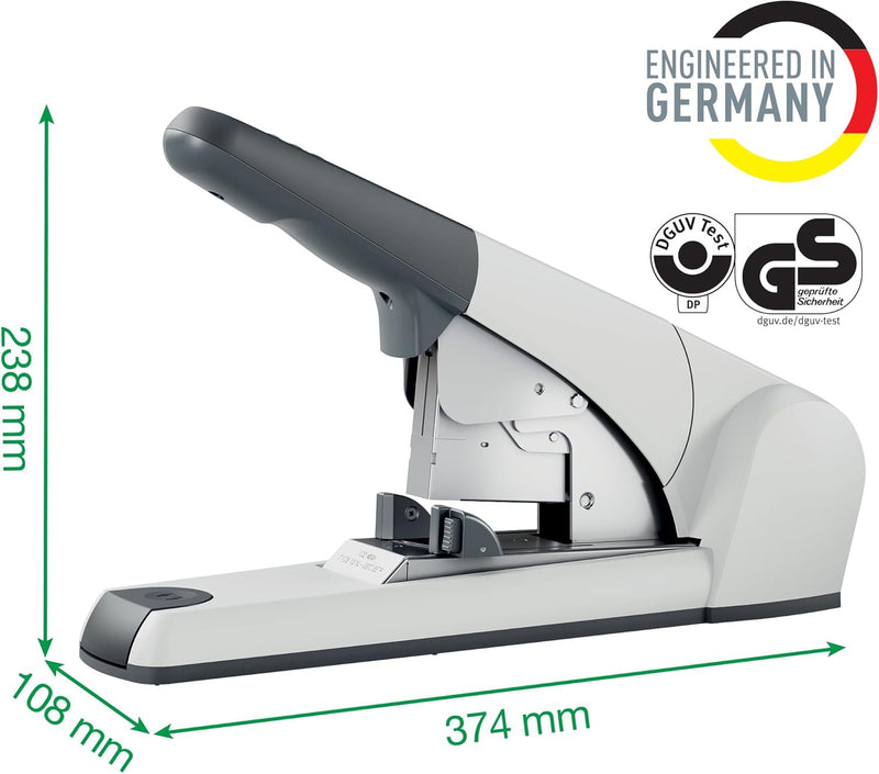 Leitz Superheftgerät, Für 120 Blatt Papier, Inkl. Heftklammern, Ergonomisches Design, Silber, 555300