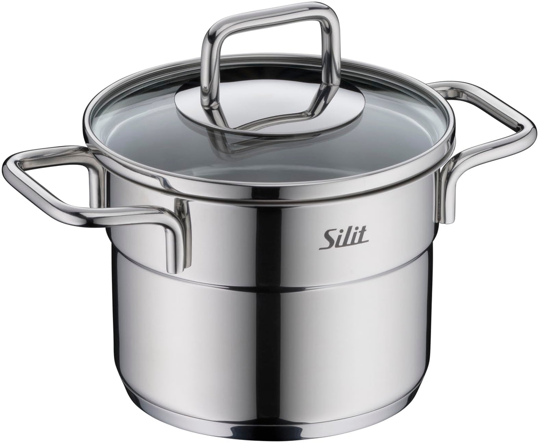 Silit Extra Cook Mini-Fleischtopf 12 cm mit Glasdeckel, Innenskalierung, breiter Schüttrand, qualita