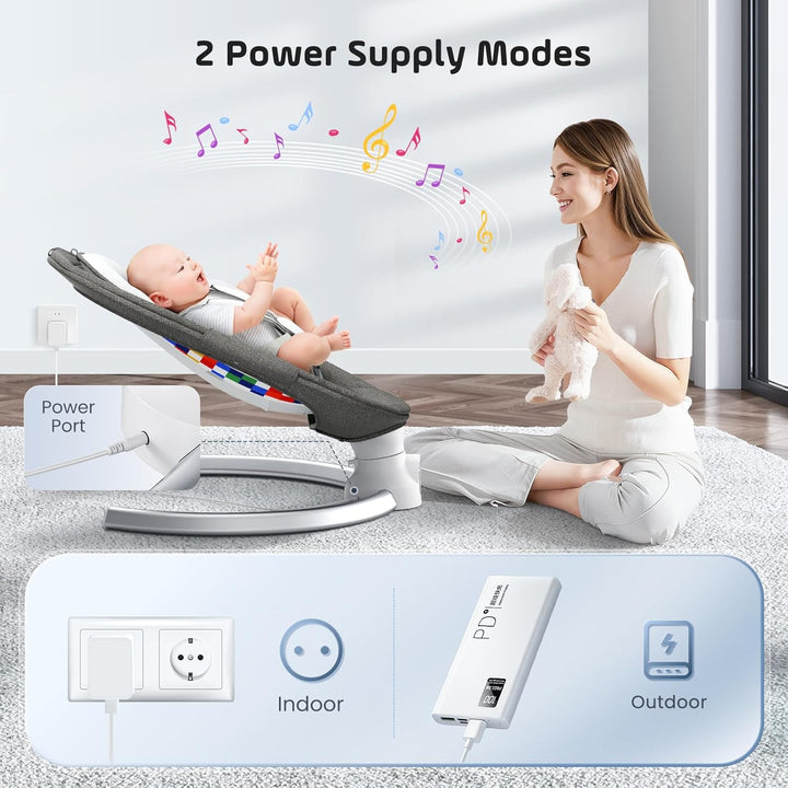 Elektrische Babywippe für Kleinkinder,Elektrische Babyschaukel mit 5 Punkt Sicherheitsgurt 5 Schauke
