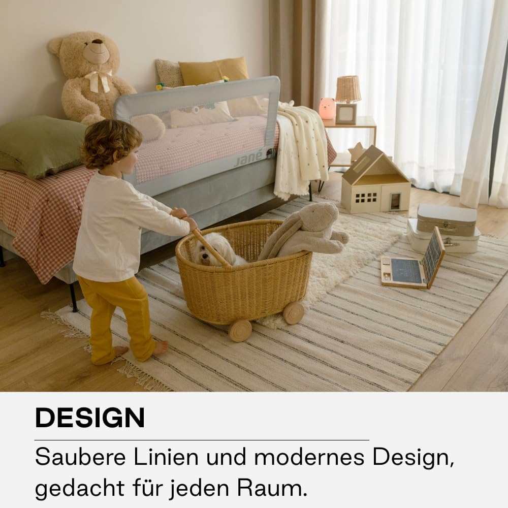 Jané - Klappbares Bettgitter, Länge 110 cm, Transporttasche, extra hoch 110 cm Grau, 110 cm Grau