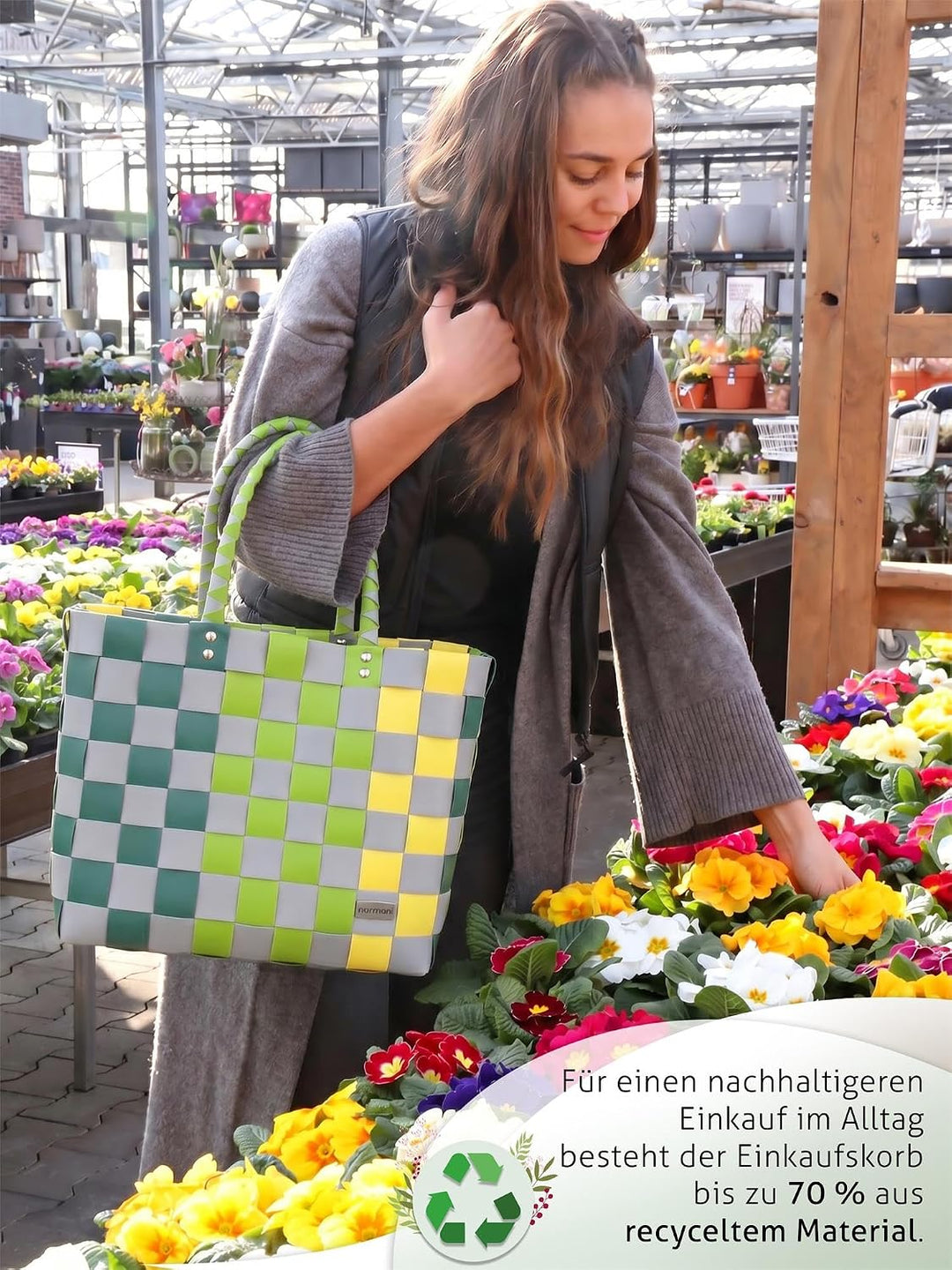 normani Einkaufstasche geflochten mit Henkeln - Tragetasche extra robust Farbe Classic/Kula Classic