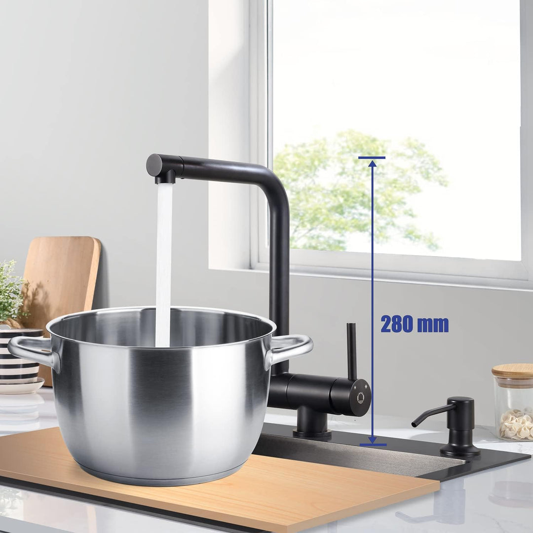 CECIPA Vorfenster Küchenarmatur Schwarz Matt, Hochdruck Wasserhahn Küche Schwarz, Flexible Mischbatt