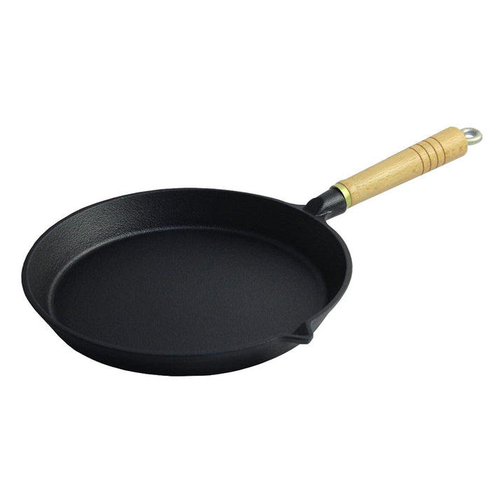 SANTOS Grillpfanne aus Gusseisen Ø25,5cm - Gusseiserne Pfanne mit Holzgriff- Braten, Grillen, Backen