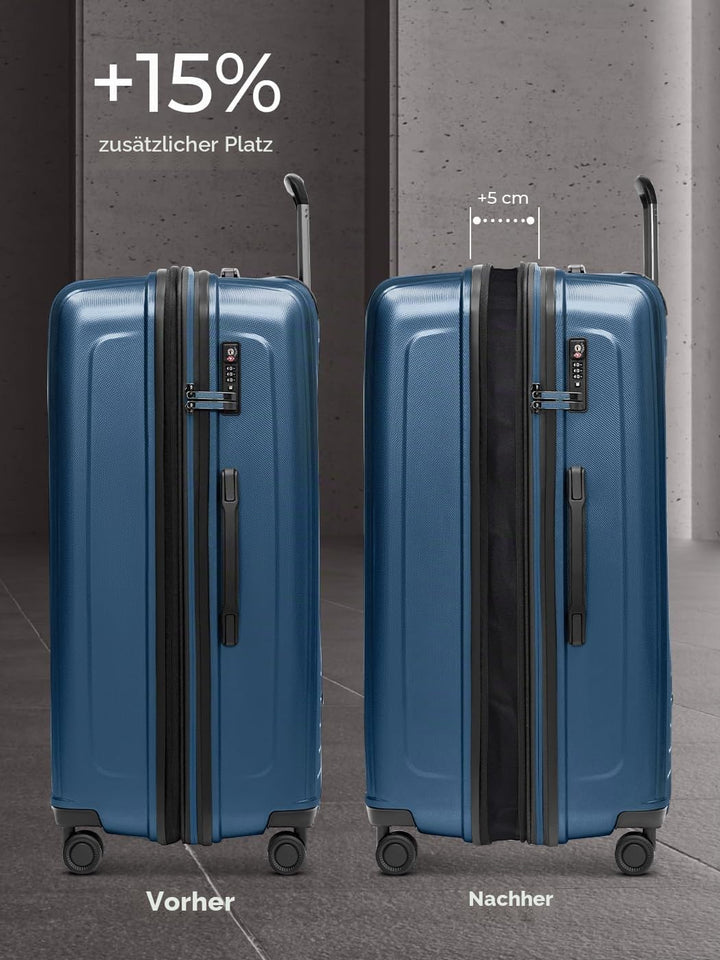 REDOLZ Hartschalen Koffer-Set-3-teilig | S 55 cm Laptopfach + M 66 cm + L 77 cm | Dehnfalte erweiter