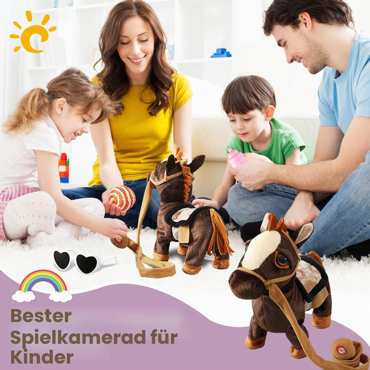 Marsjoy Schwarz Plüschtier Interaktives Spielzeug Pony der Läuft und Bellt, Kinder Mädchen Spielzeug