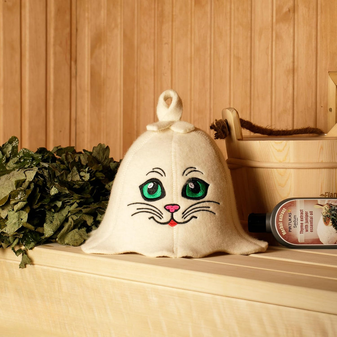 SAUNA GURU Sauna Kätzchenaugen Hut 100% Bio Wolle Filz Saunakappe Banya Hut Sauna Haarschutz Sauna Z