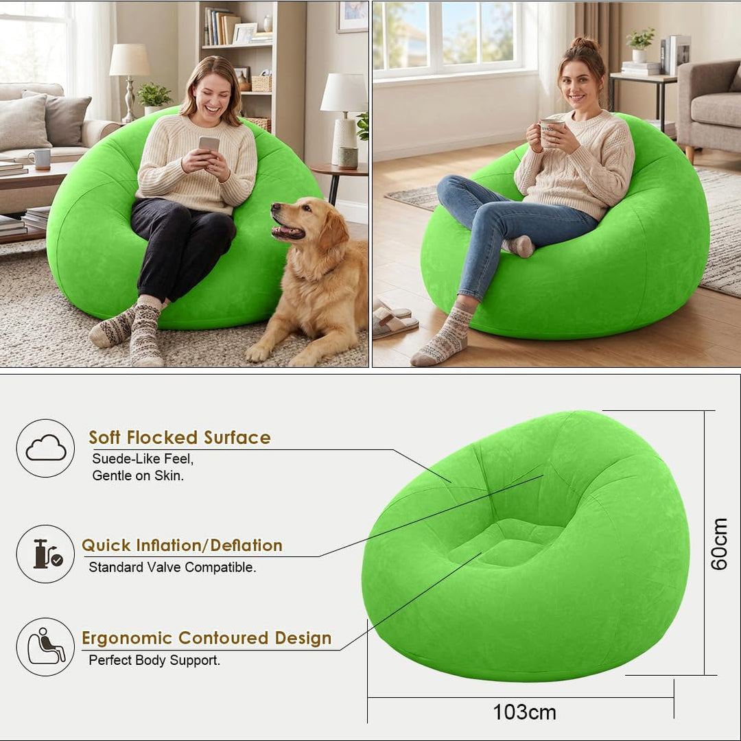aufblasbarer Bean Bag Sessel 105x105x60cm bis 150kg aus dickwandigem wasserfestem PVC, inklusive Han