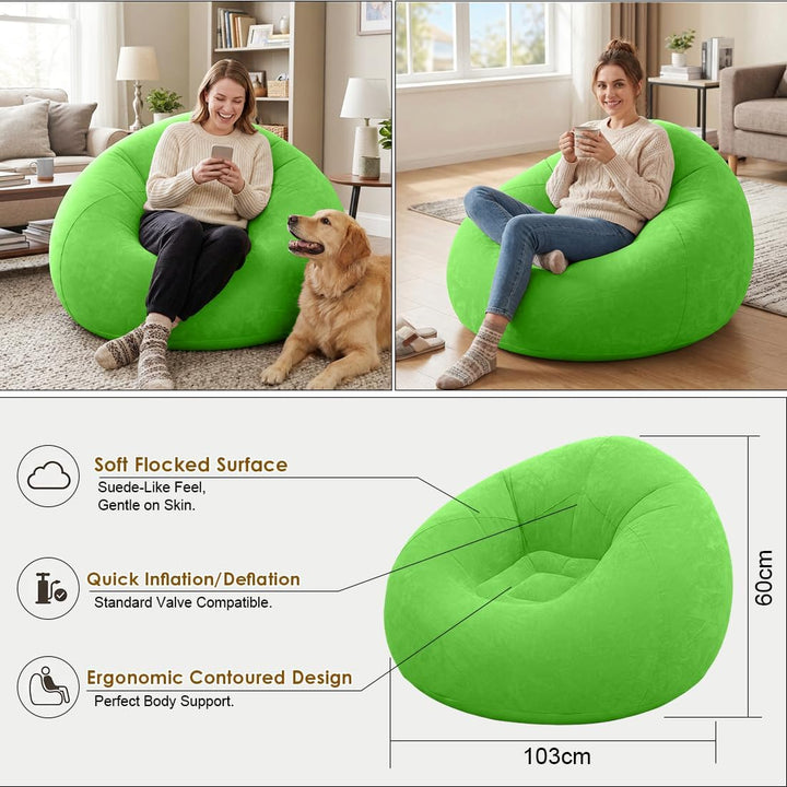 aufblasbarer Bean Bag Sessel 105x105x60cm bis 150kg aus dickwandigem wasserfestem PVC, inklusive Han