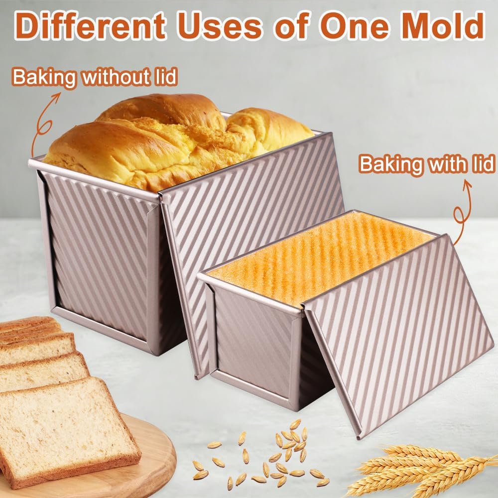 2 Stück Toastbrot Backform Mit Deckel 450g&230g Teig Antihaft Kastenform Mit Deckel,Roségold Wellen