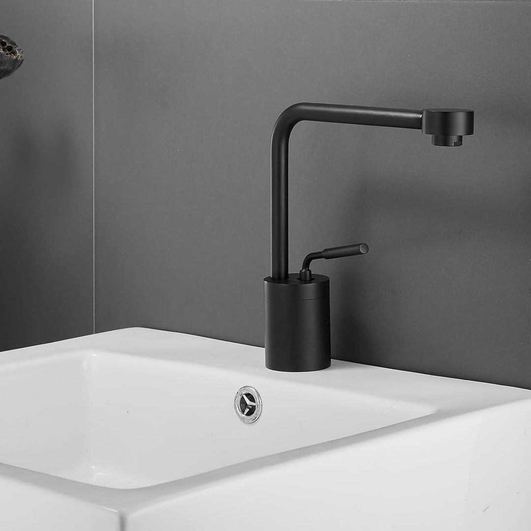 Leekayer Waschtischarmaturen Bad Waschbecken Wasserhahn Hohe Körper Schwarz Schwanenhals Einhand Ein