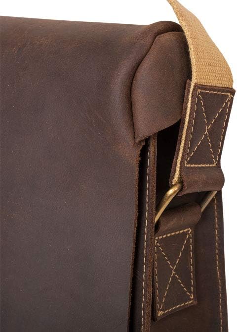 Messenger Bag NEW YORK Echtes Büffel-Leder Herren Damen Vintage By Alpenleder, Coffee, 38 cm x 33 cm