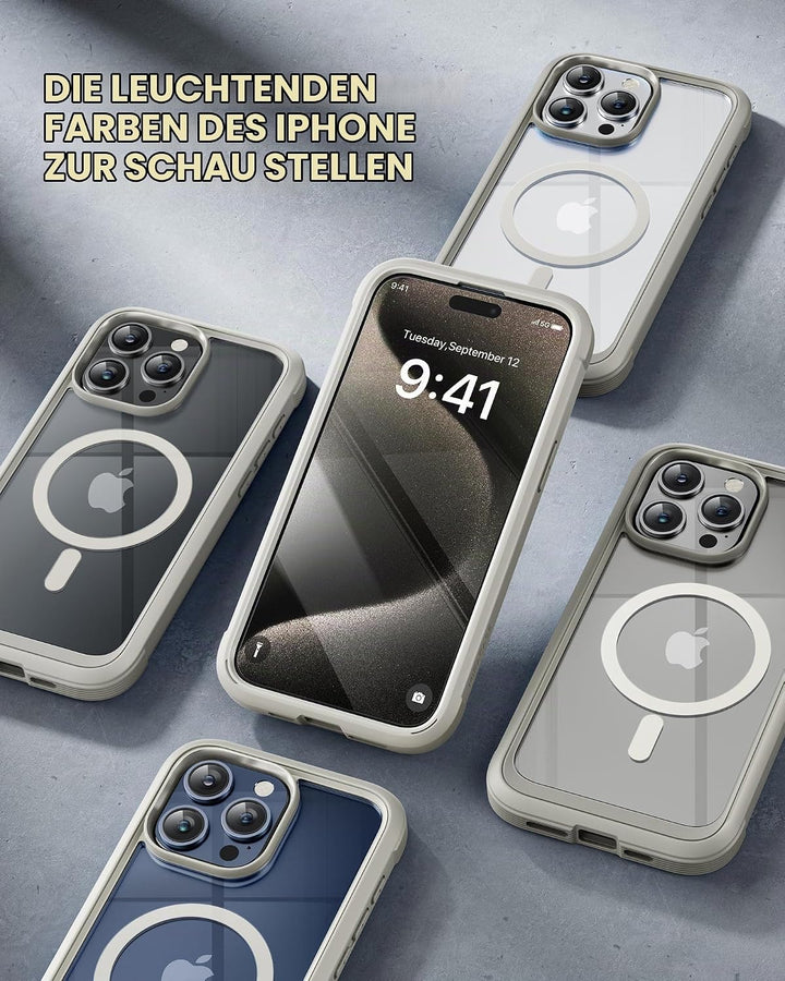 Miracase 360 Grad für iPhone 15 Pro Hülle Magnetisch mit Eingebaut Glas Schutzfolie und Kameraschutz