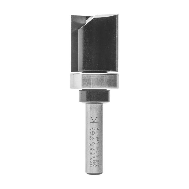 ENT 11660 Bündigfräser HW, Schaft (S) 8 mm, Durchmesser (D) 22 mm, NL 25 mm, SL 32 mm, GL 64 mm, mit