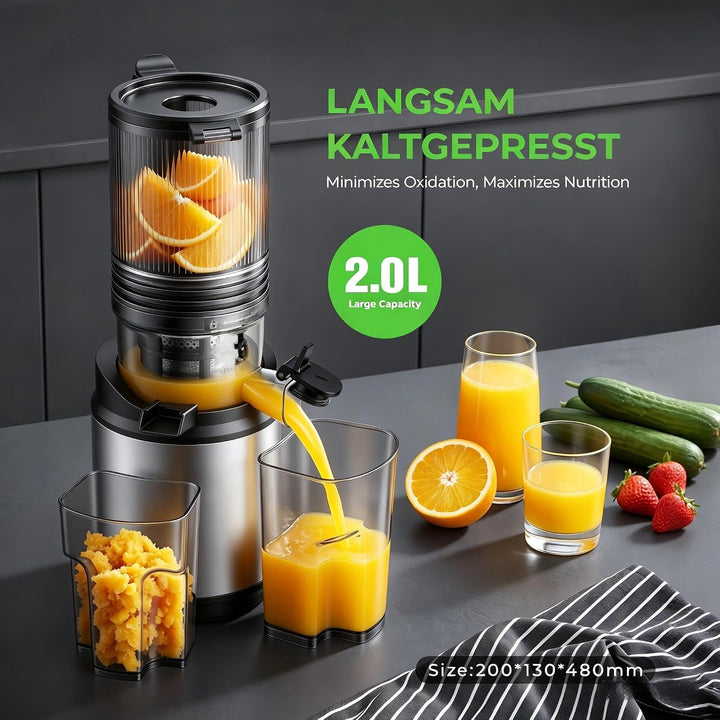 Entsafter - Saftpresse mit Breiter Einfüllschacht | 250W Kaltpress Entsafter für Ganze Früchte & Gem