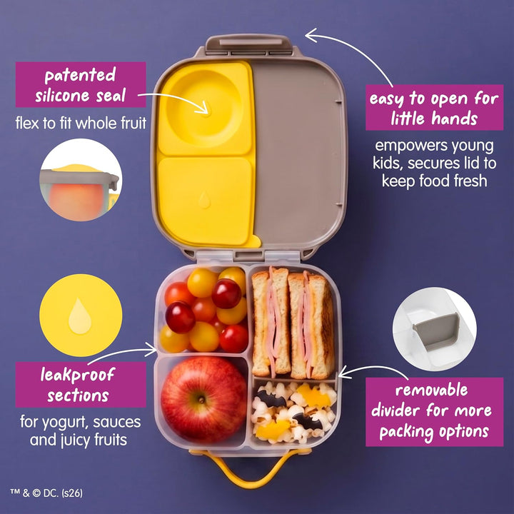 b.box Batman Mini Brotdose | Bento-Box mit 3 Fächern (2 auslaufsicher) | Ideal für Kleinkinder, Kind