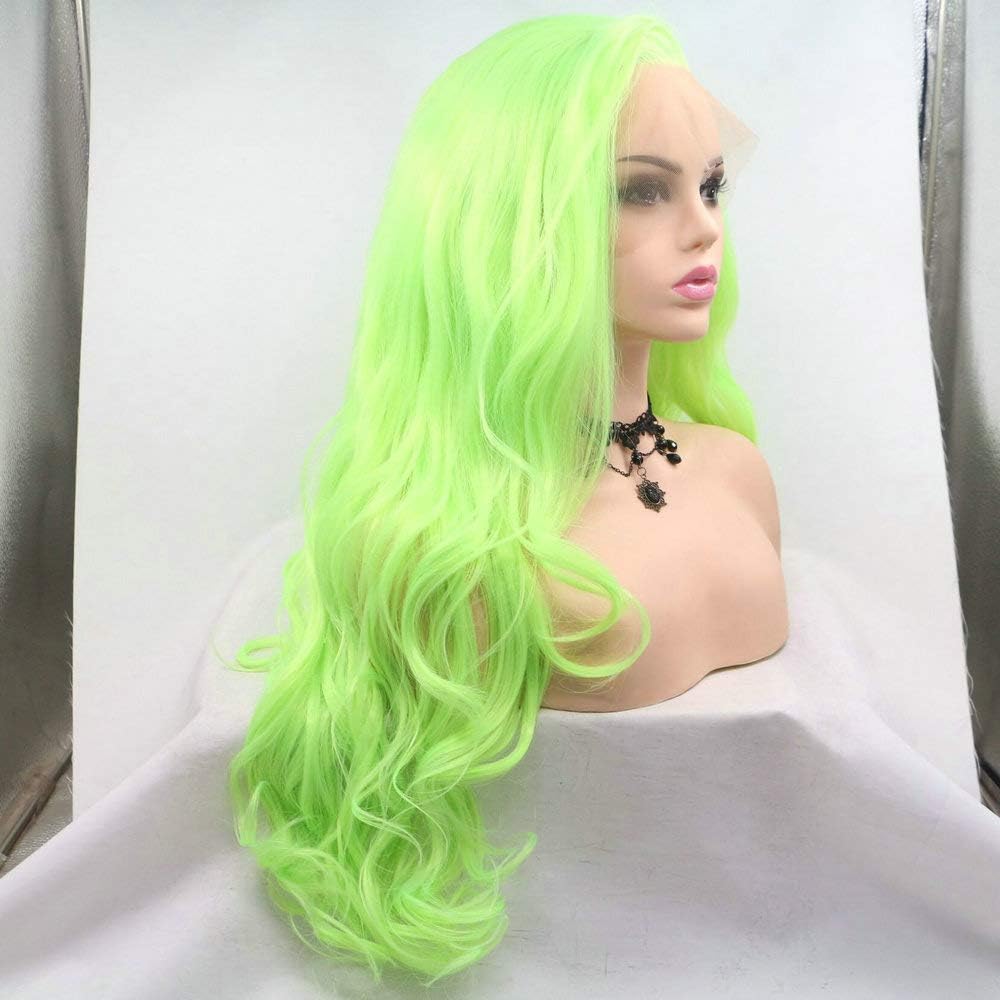 13x2.5" Fluoreszierendes Grün natürlich lange gewellte Perücken synthetische Lace-Front-Perücken für