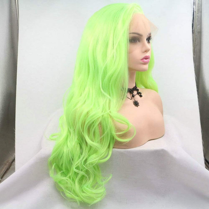 13x2.5" Fluoreszierendes Grün natürlich lange gewellte Perücken synthetische Lace-Front-Perücken für