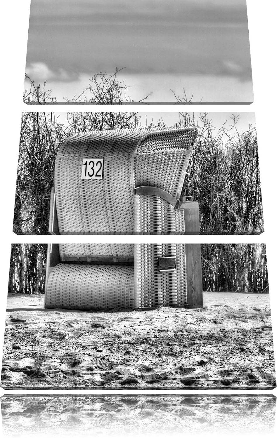 Pixxprint Monocrome, gelber Strandkorb 3-Teiler Leinwandbild 120x80 Bild auf Leinwand