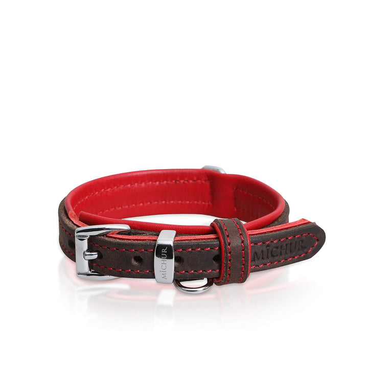 MICHUR Oleo Rot Hundehalsband Leder, Lederhalsband Hund, Halsband, Braun, Leder, in verschiedenen Gr