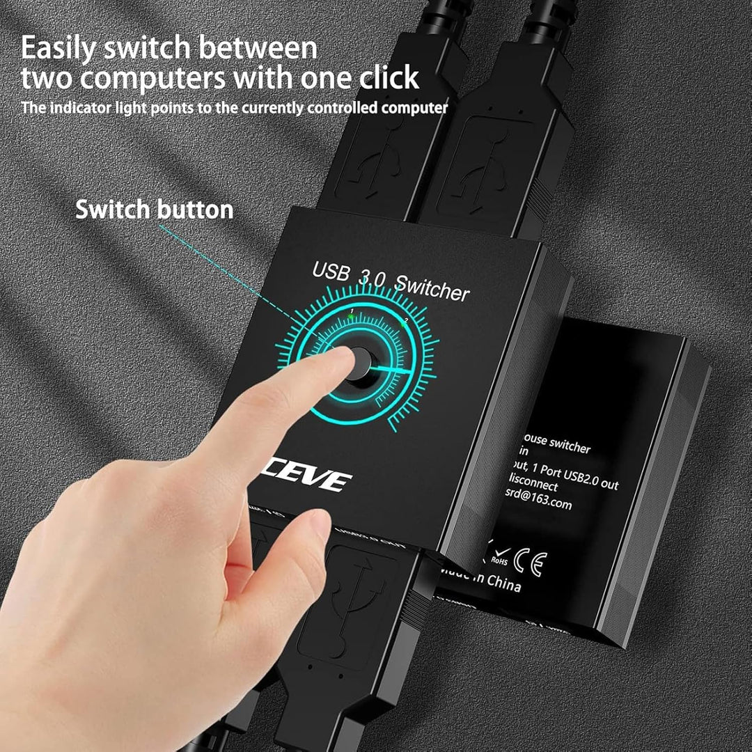 USB Switch für 2 PC, USB Switch 2 in 2 out zum Teilen von Maus, Tastatur, Drucker, U-Disk zwischen 2