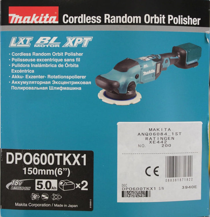 Makita DPO600TKX1 Exzenterpolierer, 1 Akku plus Ladegerät im Transportkoffer, Blau, 18 V / 5,0 Ah mi